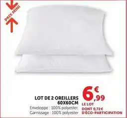 Hyper U Prix mini - lot de 2 oreillers 60x60cm offre