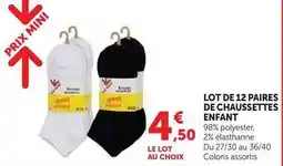 Hyper U Prix mini - lot de 12 paires de chaussettes enfant offre
