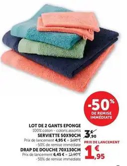 Super U Lot de 2 gants eponge serviette offre