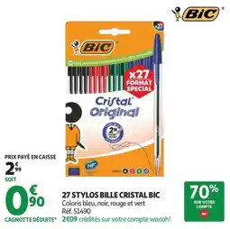 Auchan Bic 27 stylos bille cristal offre