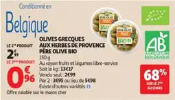 Auchan PÈRE OLIVE BIO OLIVES GRECQUES AUX HERBES DE PROVENCE offre