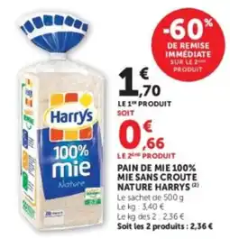 U Express Harrys pain de mie 100% mie sans croûte nature offre