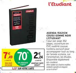 Intermarché L'étudiant agenda cousu gomme noir offre