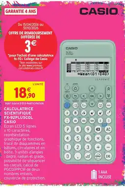 Intermarché CASIO CALCULATRICE SCIENTIFIQUE FX-92PLUSCOL offre