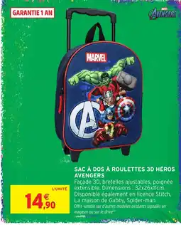 Intermarché MARVEL SAC À DOS À ROULETTES 3D HÉROS AVENGERS offre