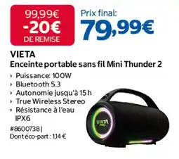 Costco VIETA Enceinte portable sans fil Mini Thunder 2 offre