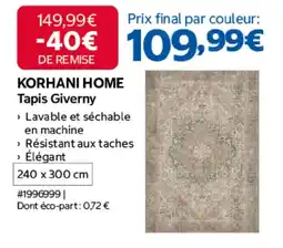 Costco KORHANI HOME Tapis Giverny offre