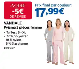 Costco VANDALE Pyjama 3 pièces femme offre