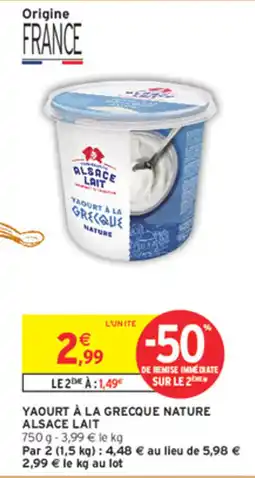 Intermarché ALSACE LAIT YAOURT À LA GRECQUE NATURE offre