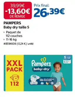 Costco Pampers baby dry taille 5 offre