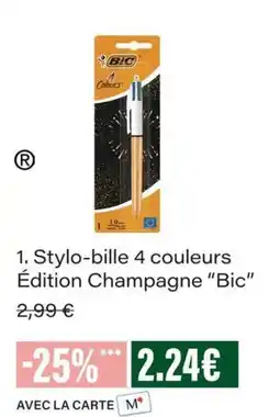 Monop' Bic stylo-bille 4 couleurs edition champagne offre