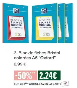 Monop' Oxford Bloc de fiches Bristol colorées A5 offre