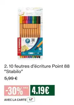Monop' Stabilo 10 feutres d'écriture Point 88 offre