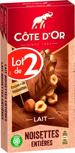 Auchan Cote d or tablettes au chocolat au lait et noisettes côte d'or offre