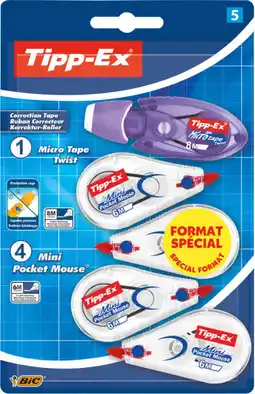 Auchan Bic lot de 3 souris correctrices + 1 micro tape twist tipp-ex offre