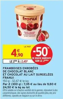 Intermarché Hyper Frozen - framboises enrobées de chocolat blanc et chocolat au lait surgelées offre
