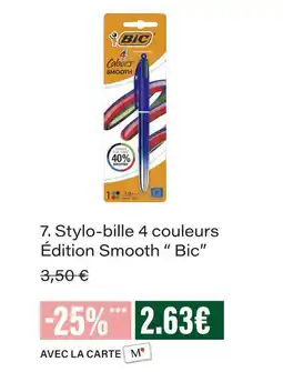Monoprix Bic stylo-bille 4 couleurs édition smooth offre