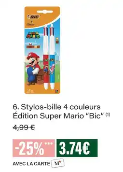 Monoprix Bic stylos-bille 4 couleurs édition super mario offre