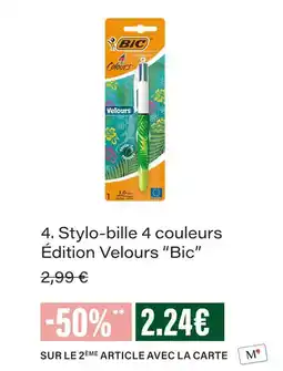 Monoprix Bic stylo-bille 4 couleurs édition velours offre