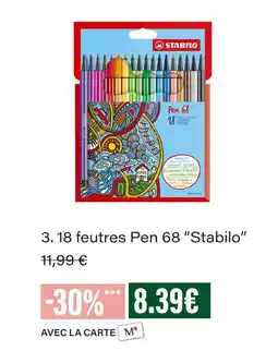 Monoprix Stabilo 18 feutres pen 68 offre