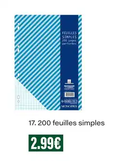 Monoprix 200 pages perforées offre