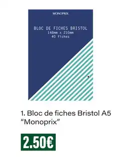 Monoprix Monoprix bloc de fiches bristol a5 offre