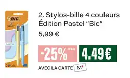 Monoprix Bic stylos-bille 4 couleurs édition pastel offre