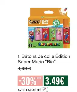 Monoprix Bic bâtons de colle édition super mario offre