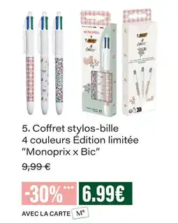 Monoprix Monoprix x bic coffret stylos-bille 4 couleurs édition limitée offre