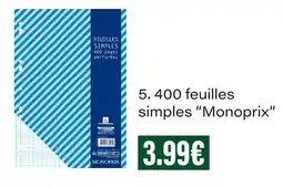 Monoprix Monoprix 400 feuilles simples “monoprix” offre