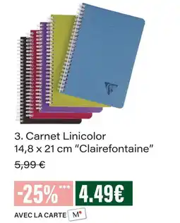 Monoprix Clairefontaine carnet linicolor 14,8 x 21 cm offre