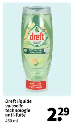 Wibra Dreft liquide vaisselle technologie anti-fuite offre