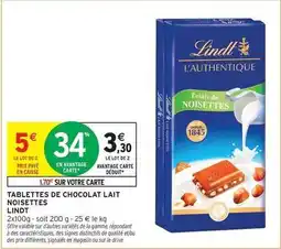 Intermarché Express Lindt - tablettes de chocolat lait noisettes offre