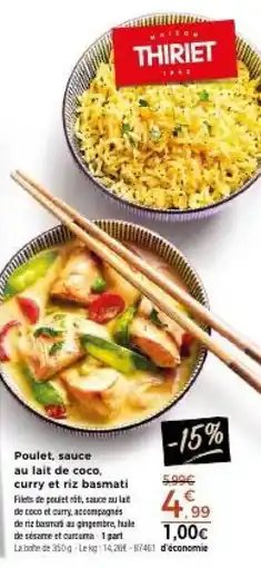 Thiriet THIRIET Poulet sauce au lait de coco curry et riz basmati offre