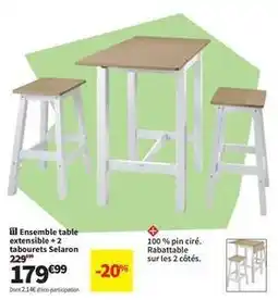 Conforama Ensemble table extensible + 2 tabourets selaron offre
