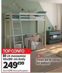 Conforama Lit mezzanine 90x190 cm andy offre