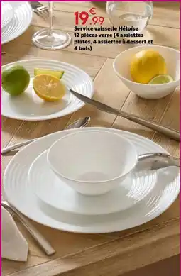 Maxi Bazar Service vaisselle Héloïse 12 pièces verre (4 assiettes plates, 4 assiettes à dessert et 4 bols) offre
