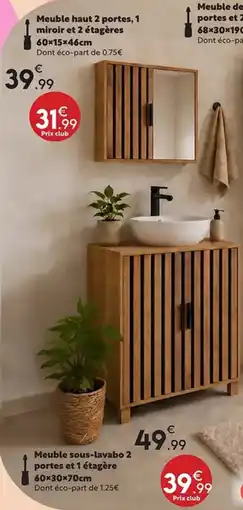Maxi Bazar Meuble haut 2 portes, 1 miroir et 2 étagères offre