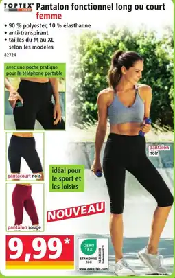 Norma TOPTEX Pantalon fonctionnel long ou court femme offre