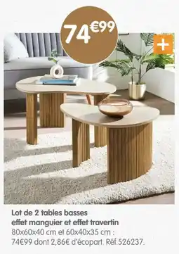 b&m Lot de 2 tables basses effer manguier et effet travertin offre