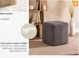 b&m Pouf carré en velours côté offre