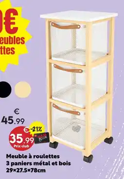 Maxi Bazar Meuble à roulettes 3 paniers métal et bois offre