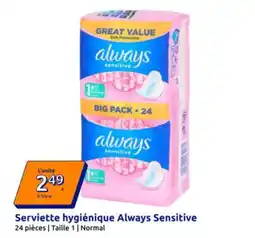 Action Always - serviette hygiénique sensitive offre