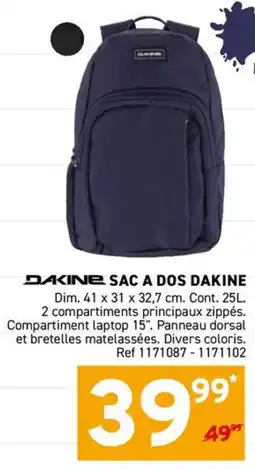 Trafic DAKINE SAC A DOS DAKINE offre