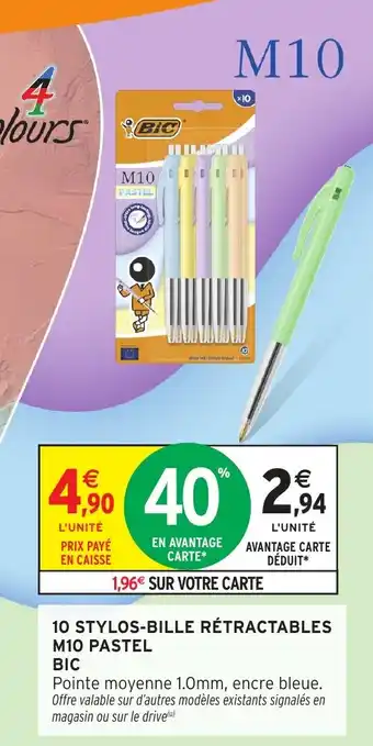 Bic 10 stylos-bille rétractables m10 pastel