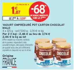 Intermarché Contact Malo Yaourt emprésuré pot carton chocolat offre