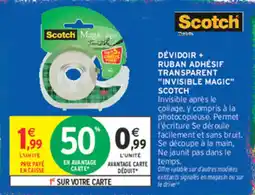 Intermarché Contact Scotch Dévidoir + Ruban Adhésif Transparent Invisible Magic offre