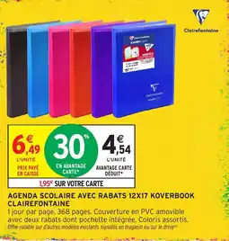 Intermarché Hyper Clairefontaine Agenda scolaire avec rabats 12x17 Koverbook offre