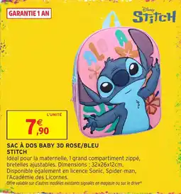 Intermarché Hyper Stitch SAC À DOS BABY 3D ROSE/BLU offre