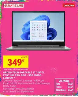 Intermarché Hyper Lenovo ORDINATEUR PORTABLE 17 offre